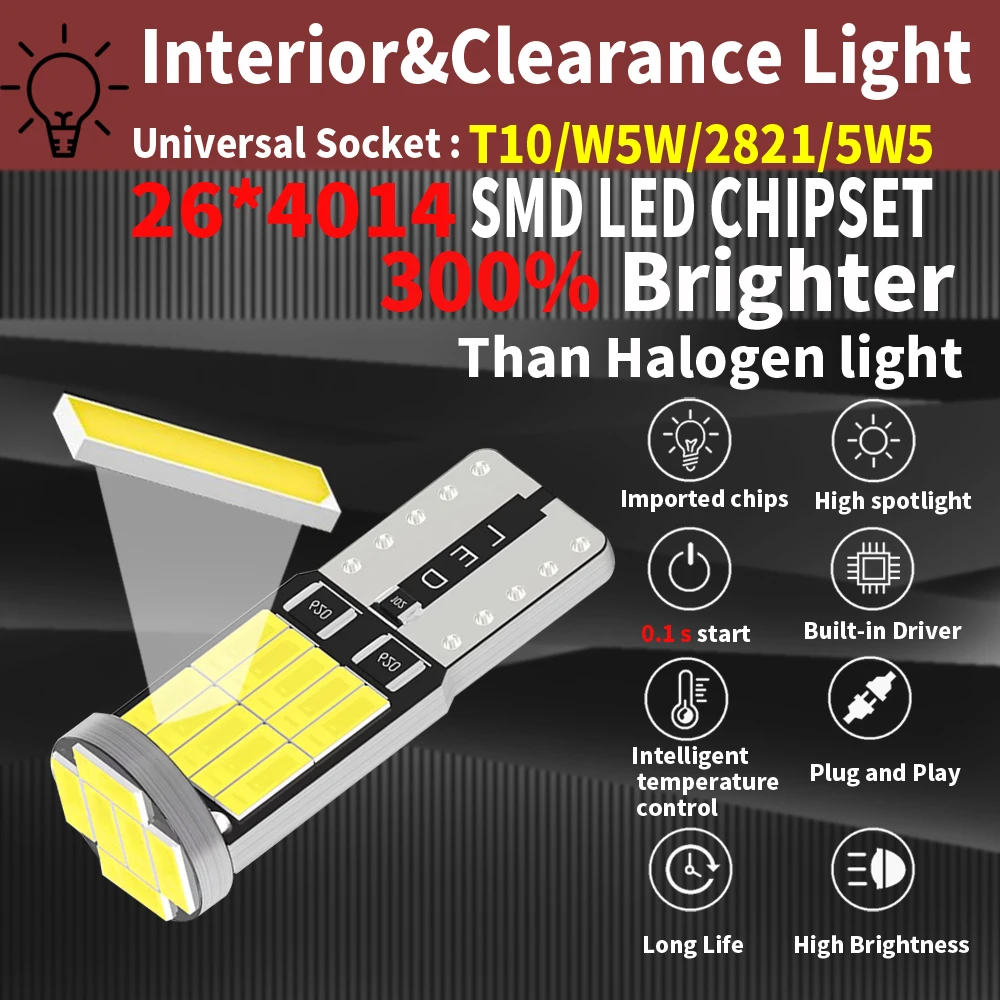 10x W5W LED Bulb T10 194 168 LED Canbus No Error Car Parking Position Signal Lamp Interior Light White 6000K