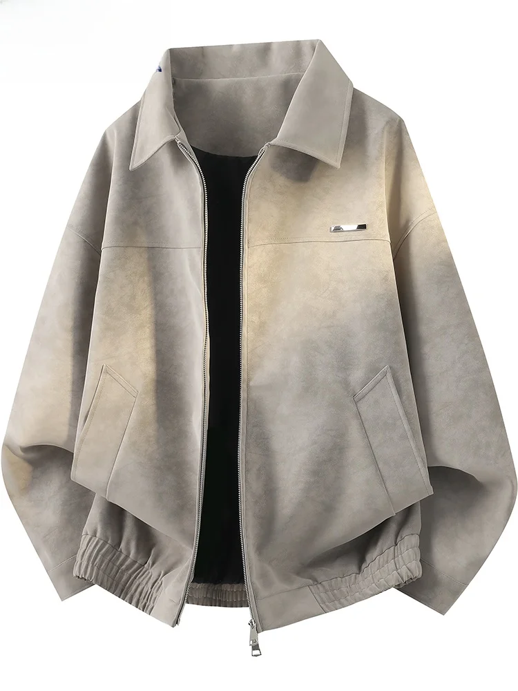 

Wassup Happy Vintage PU Leather Jaet Men's Loose Casual Collar Workwear Jaet Spring Autumn Teenage Faion Straight Hem