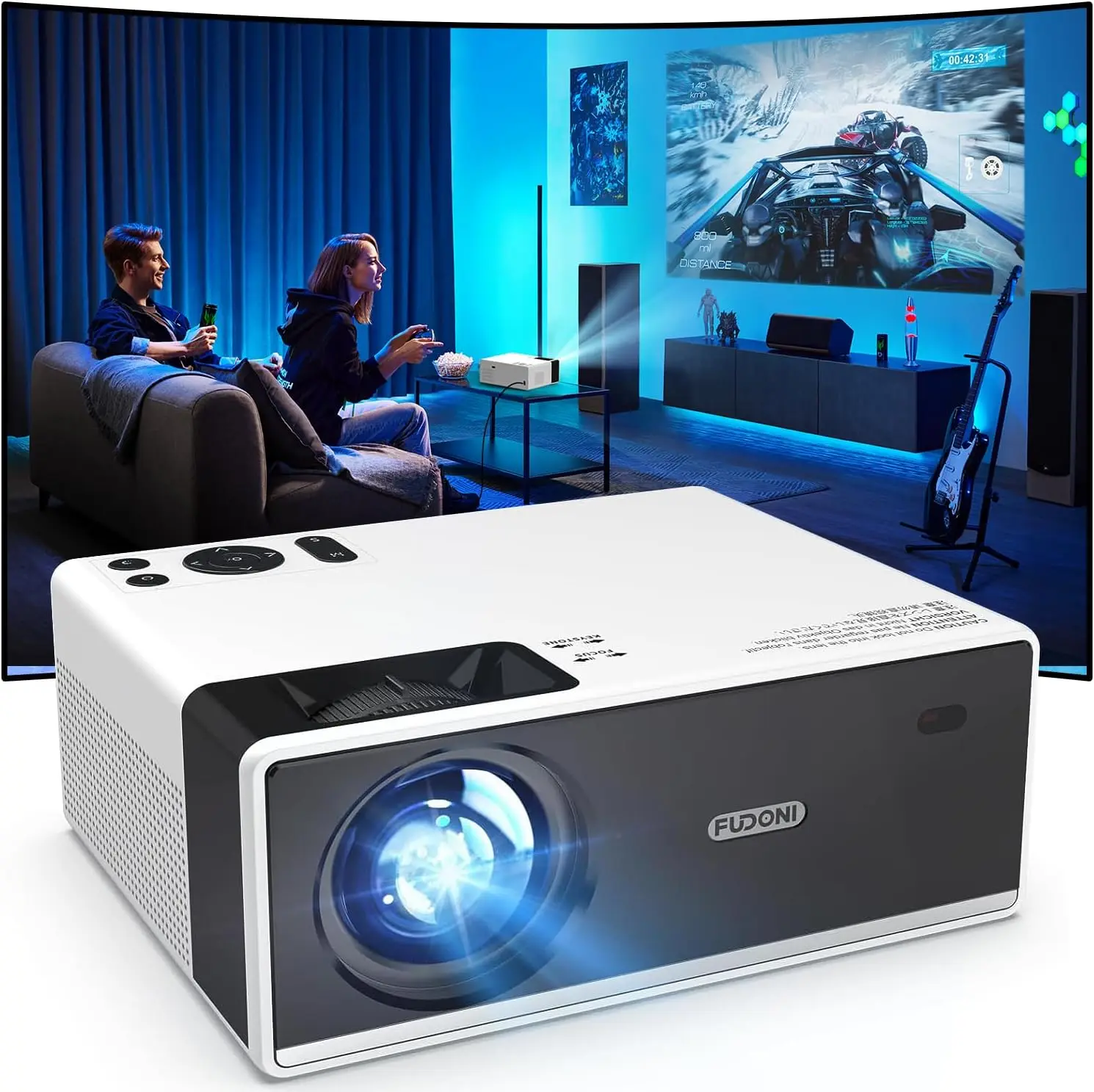 Proyector 4K WiFi Bluetooth, 300ANSI FHD 1080P para Interiores y Exteriores, Compatible con HDMI/USB/Teléfono/Laptop/TV Stick