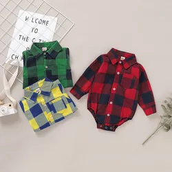 0-18 Months Newborn Baby Boy Romper Long Sleeves Red Plaid Bodysuit Spring&Autumn Fashion Jumpsuit for Infant Baby Boy Clothes