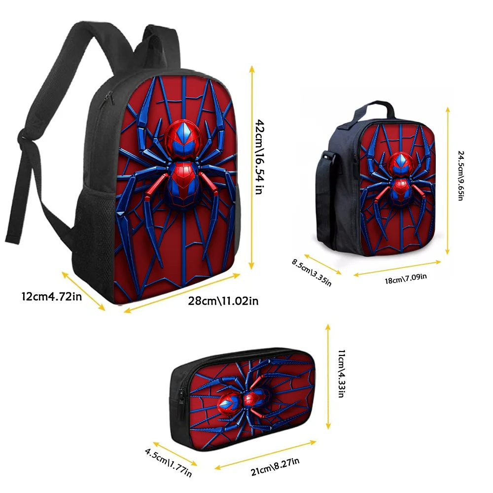 3pcs Spider Pattern Backpack Set Lightweight Large Capacity School Bag Travel Bag with Shoulder Bag Pencil Bag Kids Perfect Gift