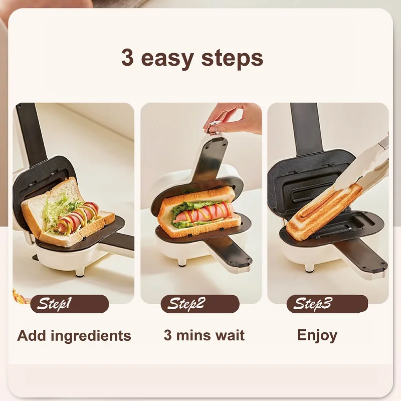 220V Electric Breakfast Machine Hot Pressed Sandwich Machine Panini Home Non-stick Double sides Heating Hot Dog Machine Toaster