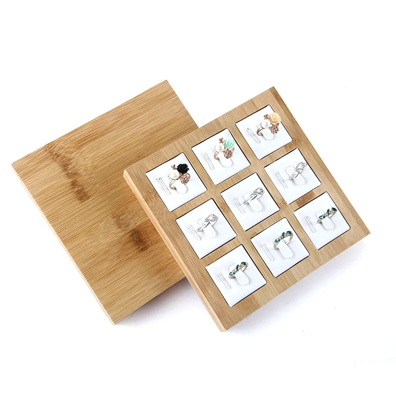 9 Grids Bamboo Jewelry Display Ring Display Stand Holder Jewelry Showcase Organizer Jewelry Organizer for Window Display