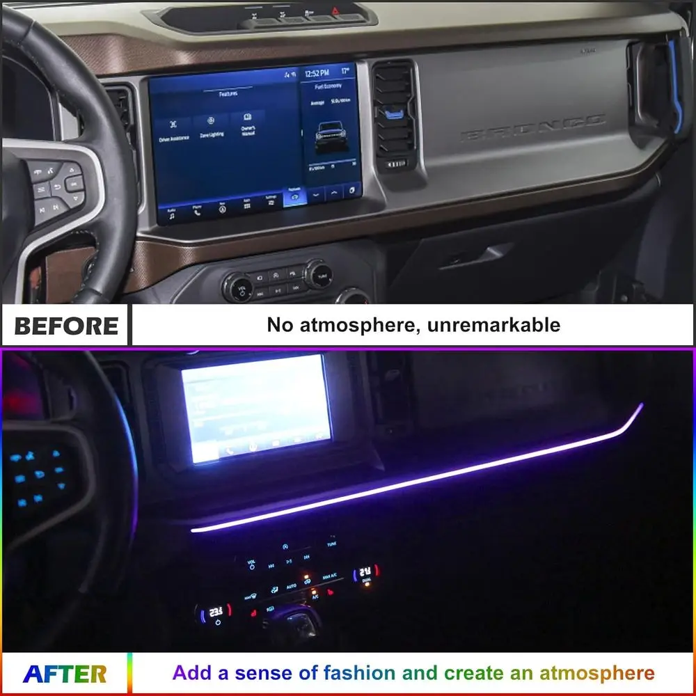 شريط إضاءة LED نيون لوحدة التحكم المركزية لوحة القيادة متوافقة مع قطع غيار لوحة القيادة Ford Bronco 2021-2024 #3