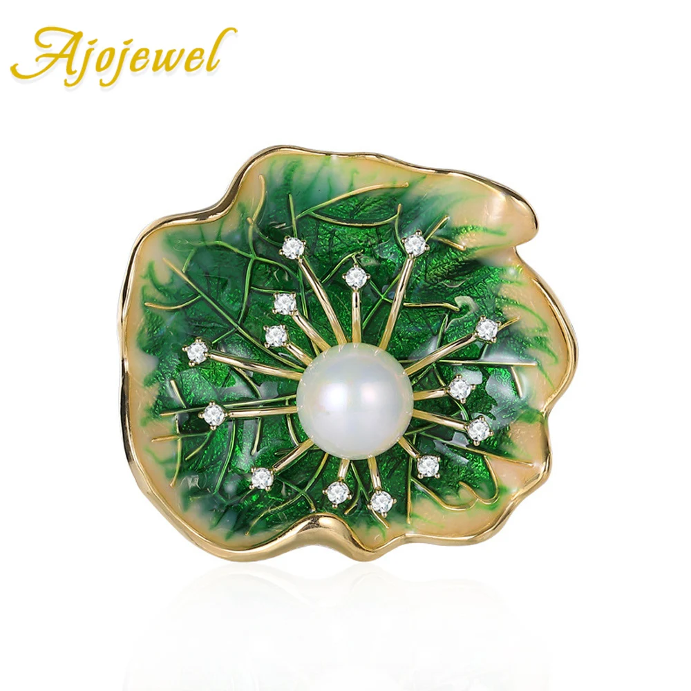 

Ajojewel Elegant Rhinestone & Pearl Pin Brooch Lotus Leaf Jewelry Gifts For Women Chinese Styles