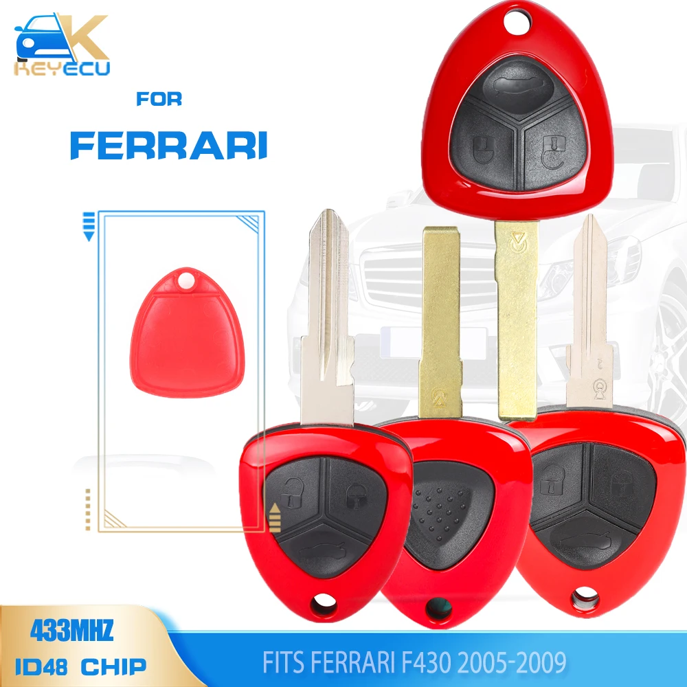 KEYECU 433MHz ID48 Remote Key / Key Shell 1B/3B for Ferrari F430 458 Italia California 599 GTB 2009 2010 2011 2012 2013 2014