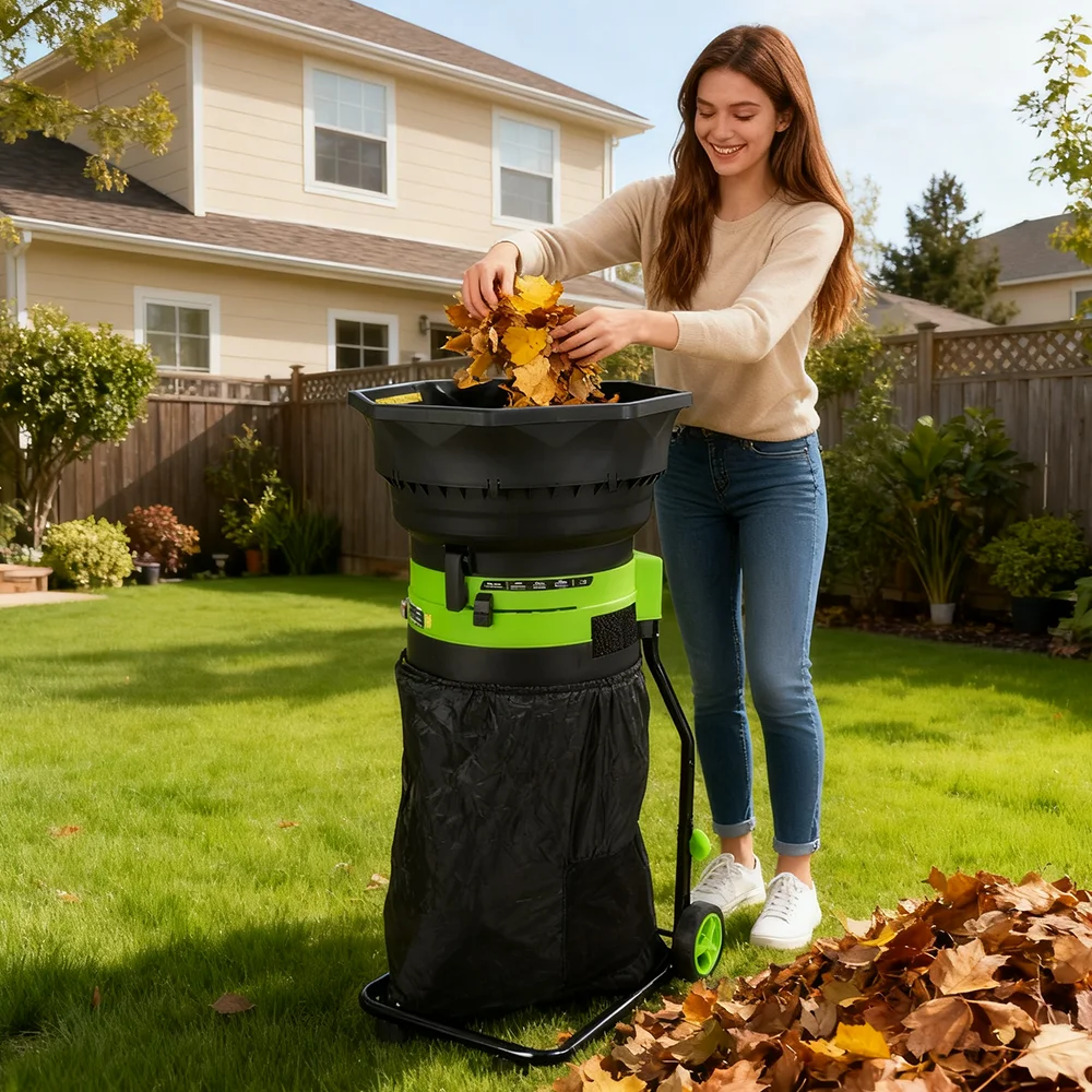 Vertak 1800W High Efficiency Electric Leaf Shredder with Wheels & Large Bag Garden Mulcher for Home Composting