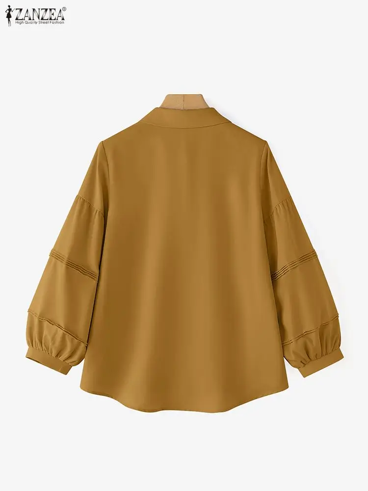 Women Fashion Blouses ZANZEA Lantern Long Sleeve Autumn Tops Lapel Elegant Office Lady Shirts Casual Female Blusas Streetwear