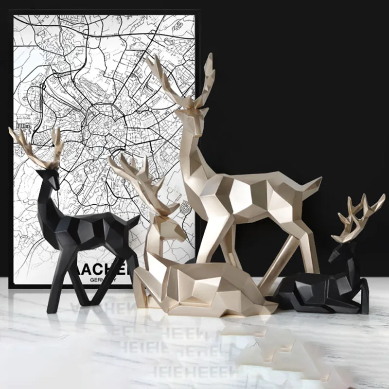 Modern Attract Wealth Geometric Deer Resin Ornaments Home Decor Items Room Decoration Accessories Office Table Sculpture Crafts