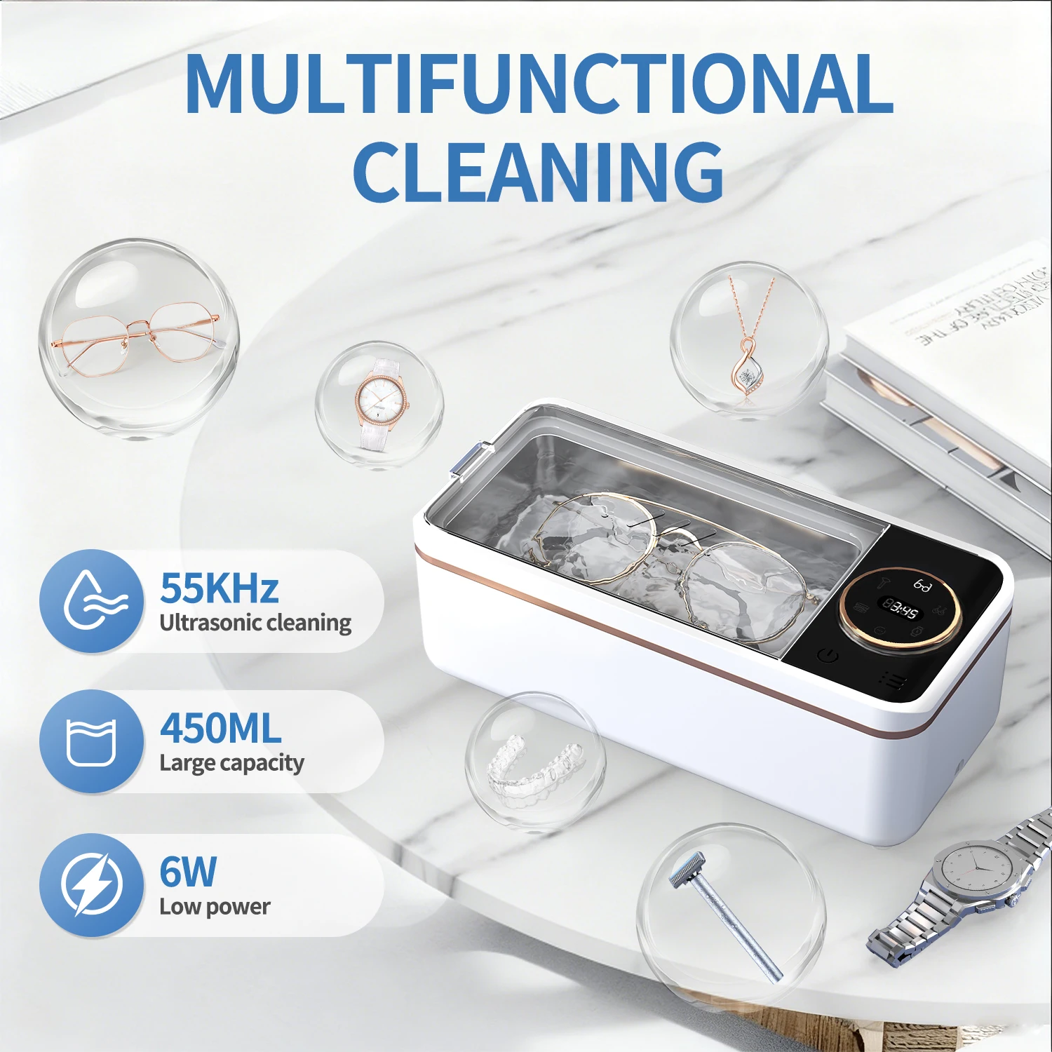 Portable Sonic Technology Toothbrush Cleaner 360° Deep Cleaning Ultrasonic Jewelry Cosmetics Brush Cleaning Machine 55KHZ
