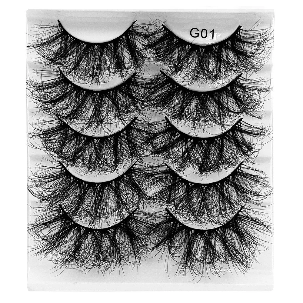 5 Pairs 25mm 8D Faux Mink Lashes Bulk Fluffy Natural False Eyelashes Thick Dramatic Faux Mink Eyelashes