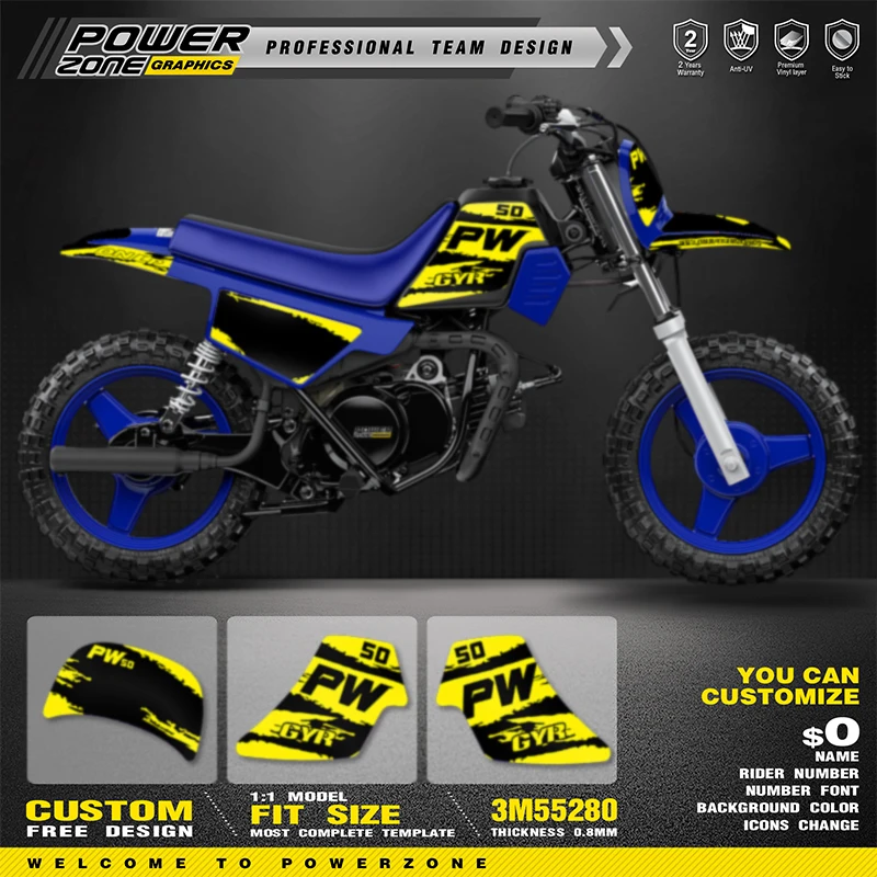 

Пользовательские графические наклейки PowerZone для комплекта наклеек 3 м для YAMAHA PW50, наклейки для мотоцикла 01