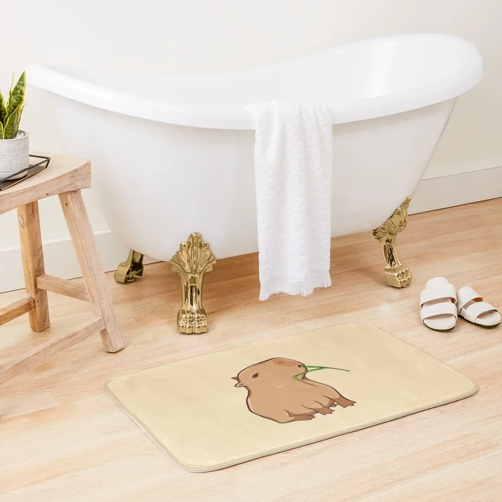 

Capybara with a leaf, eat your greens! Bath Mat Non-Slip Bathtub Bathroom Supplies Mat