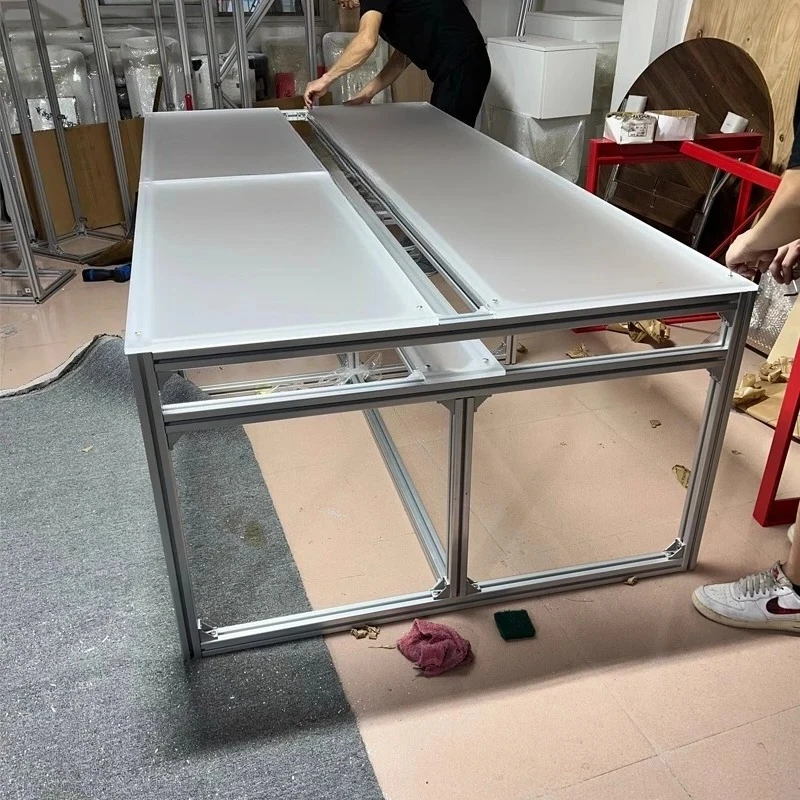 

Acrylic + aluminum profile long - strip table, large - plate simple design, for meetings, receptions and reading