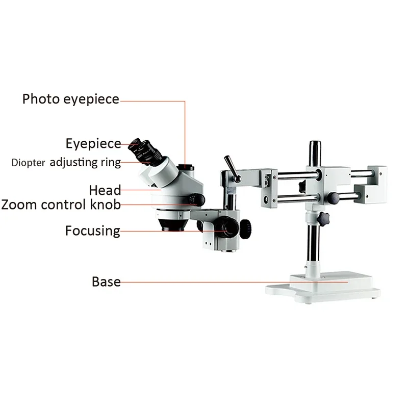 7X-45X Zoom Trinocular Stereo Microscope Digital Camera Full Metal Chrome Plated Mechanical Parts LED Ring Light Microscope