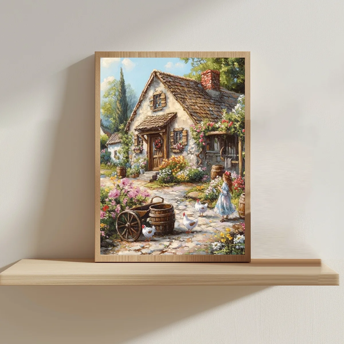 1pc 30X40CM/11.8*15.74inch Rural House Village Stamped Cross Stitch Kit DIY Kit 11CT/14CT Hanging Painting Wall Decoration