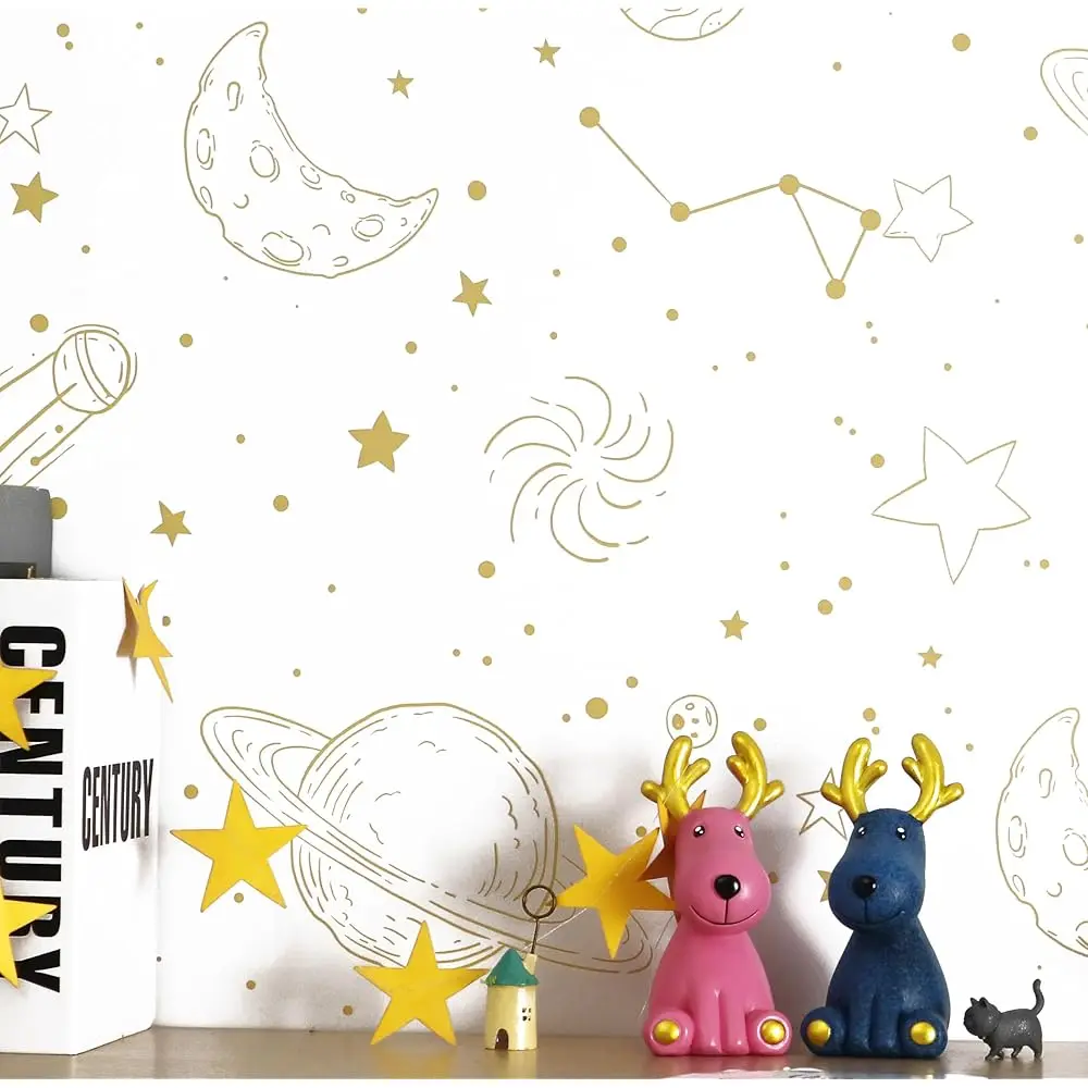 

Peel And Sti Wallpaper Gold And White Contact Paper Kids Nursery Wallpaper Moon Pattern Self Adhesive Waterproof Diy Wall Paper