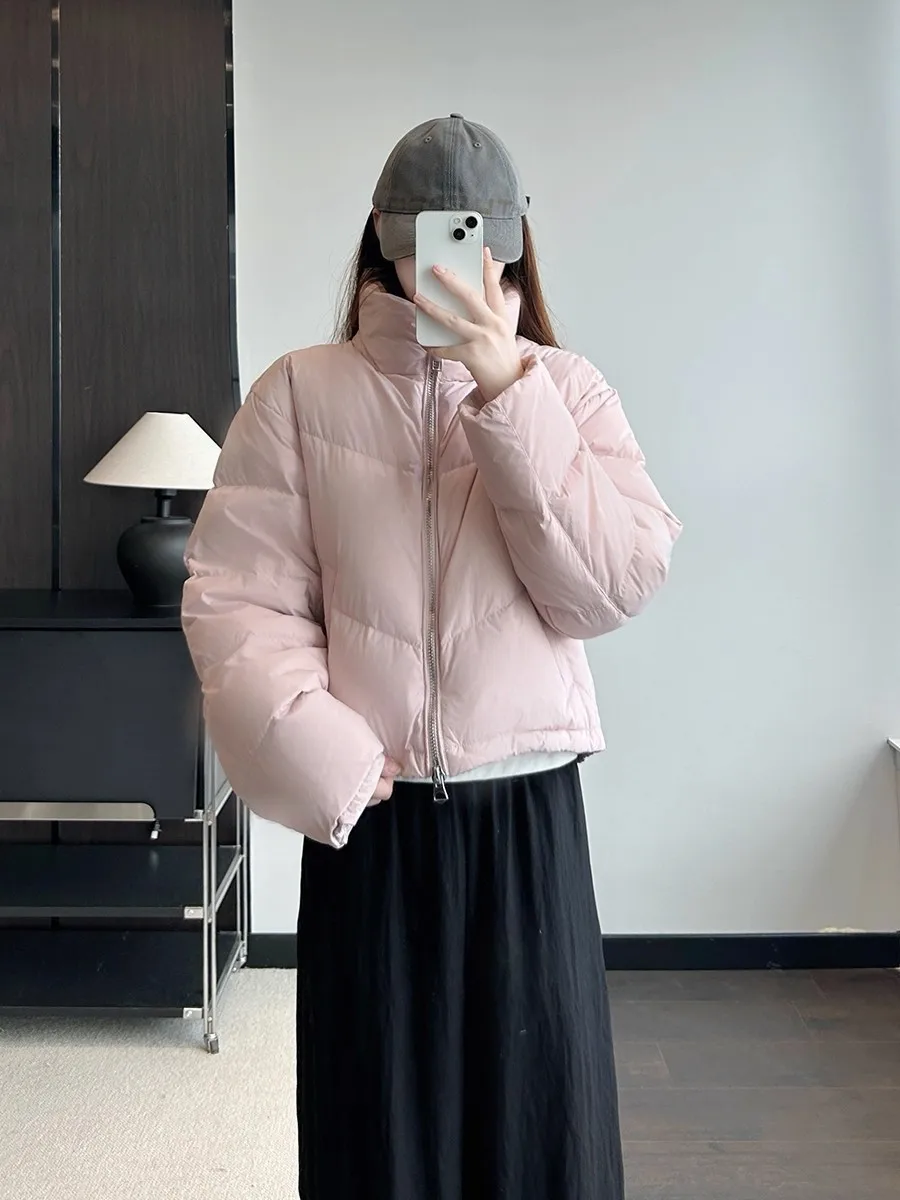2025 nueva chaqueta acolchada ligera de Otoño Invierno para mujer, abrigo de plumón de pato de manga larga con una hilera de botones, Parkas cortas para mujer