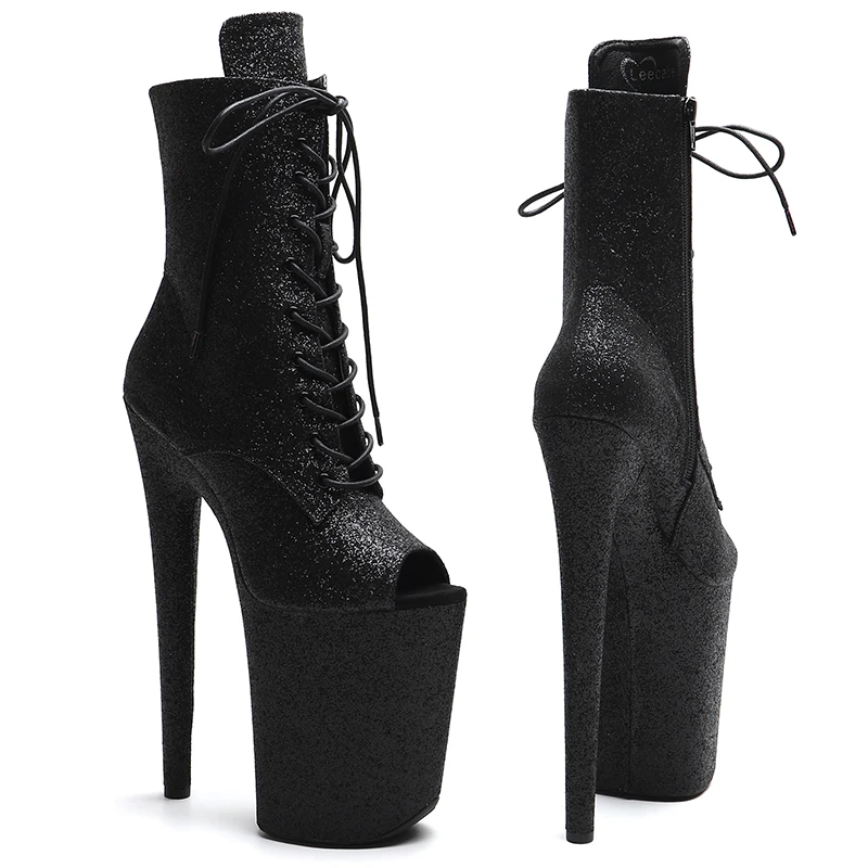 Leecabe 23CM/9inches Glitter upper open toe Sexy boots High Heels Platform stripper heel ankle Pole Dance shoes
