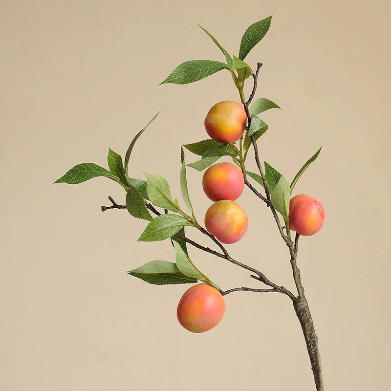 1Pc Simulation Fruit, 5 Heads Of Plum Branches, Home Decor, Bedroom Model Room, Decoration, Green Plant Ornaments