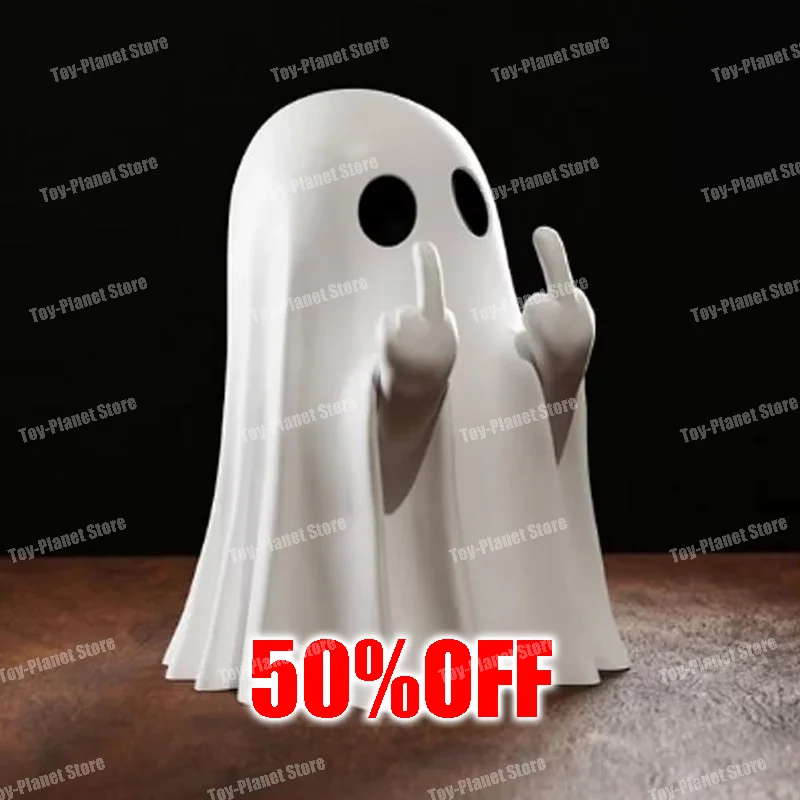 【Half Price】Halloween Cute White Ghost Middle Finger Cute Ghost Statue Halloween Home Decorations Decoration Custom Gifts Toy