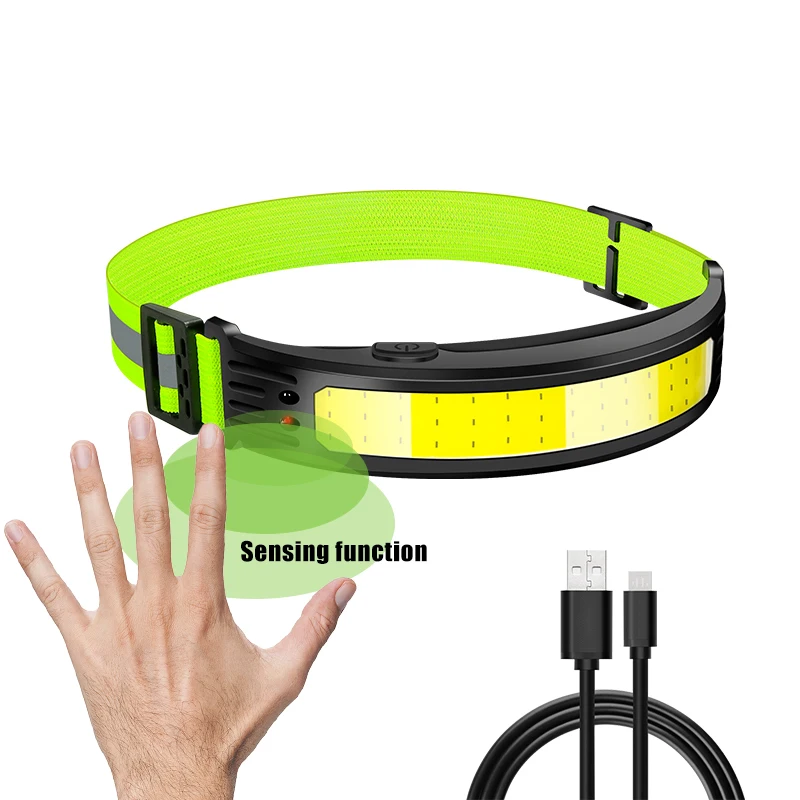 Cob Wave Inductie Koplamp 6 Mode Head Light Met Ingebouwde Batterij Usb C Oplaadbare Camping Night Running Zaklamp