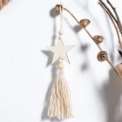 Handmade Wood Chips Cotton Thread Weaving Car Interior Starry Moon Tassels Wooden Beads Home Bedroom Atmosphere Pendants