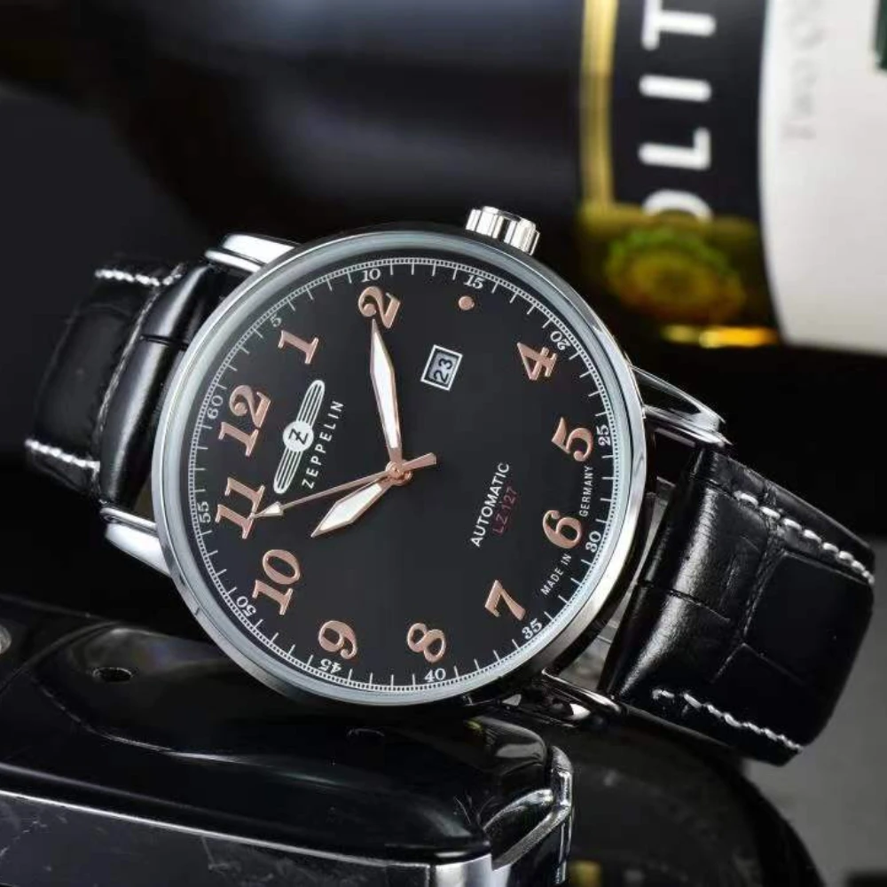 2025 Новые модные часы Zeppelin, 3-контактные роскошные мужские часы с кожаным ремешком и датой, деловые часы для отдыха, спорта, кварцевые наручные часы