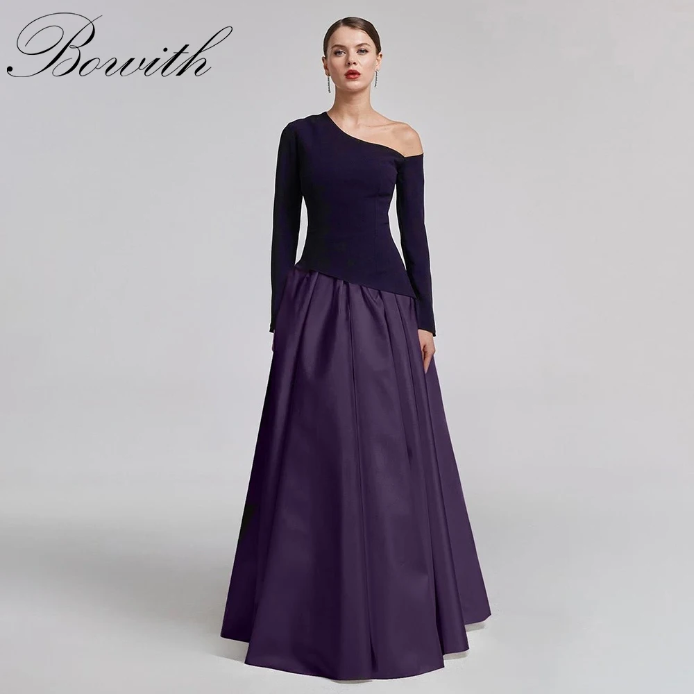 

Bowith A-line Purple Evening Dresses Long Sleeves Draped Prom Gown Customized Party Dresses For Women vestidos de fiesta