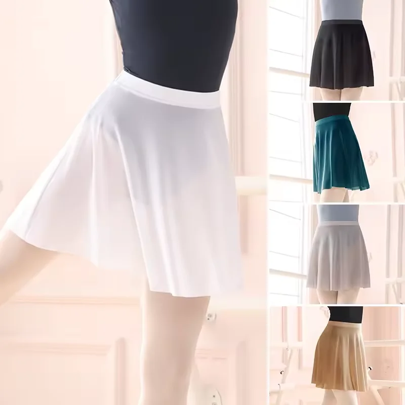 Women Soft Mesh Ballet Skirt Black Dance Skirts Elastic Waist Ballerina Wear, Pull on