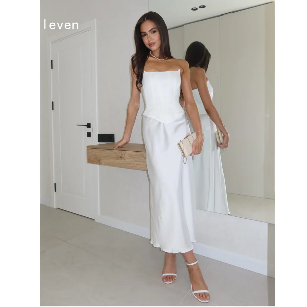 

Smileven Novel White Mermaid Prom Dress Elegant Strapless Party Gowns Formal Sleeveless Corset Occassion Dress Customized 2