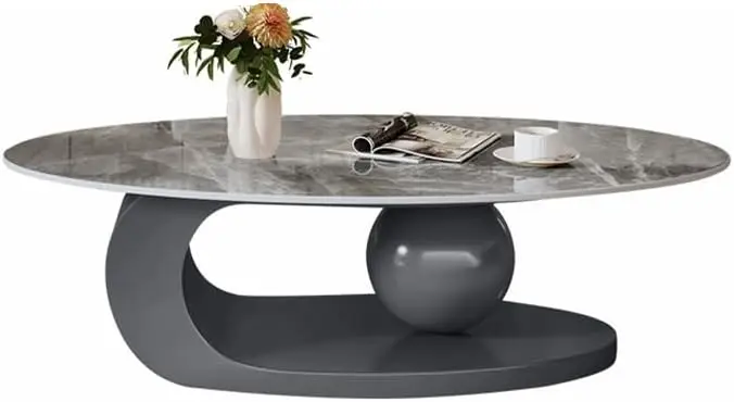 Mesa de centro moderna de pedra com base de metal abstrata, mesa central para sala de estar para móveis domésticos-39 "L x 20" L x 17 "A