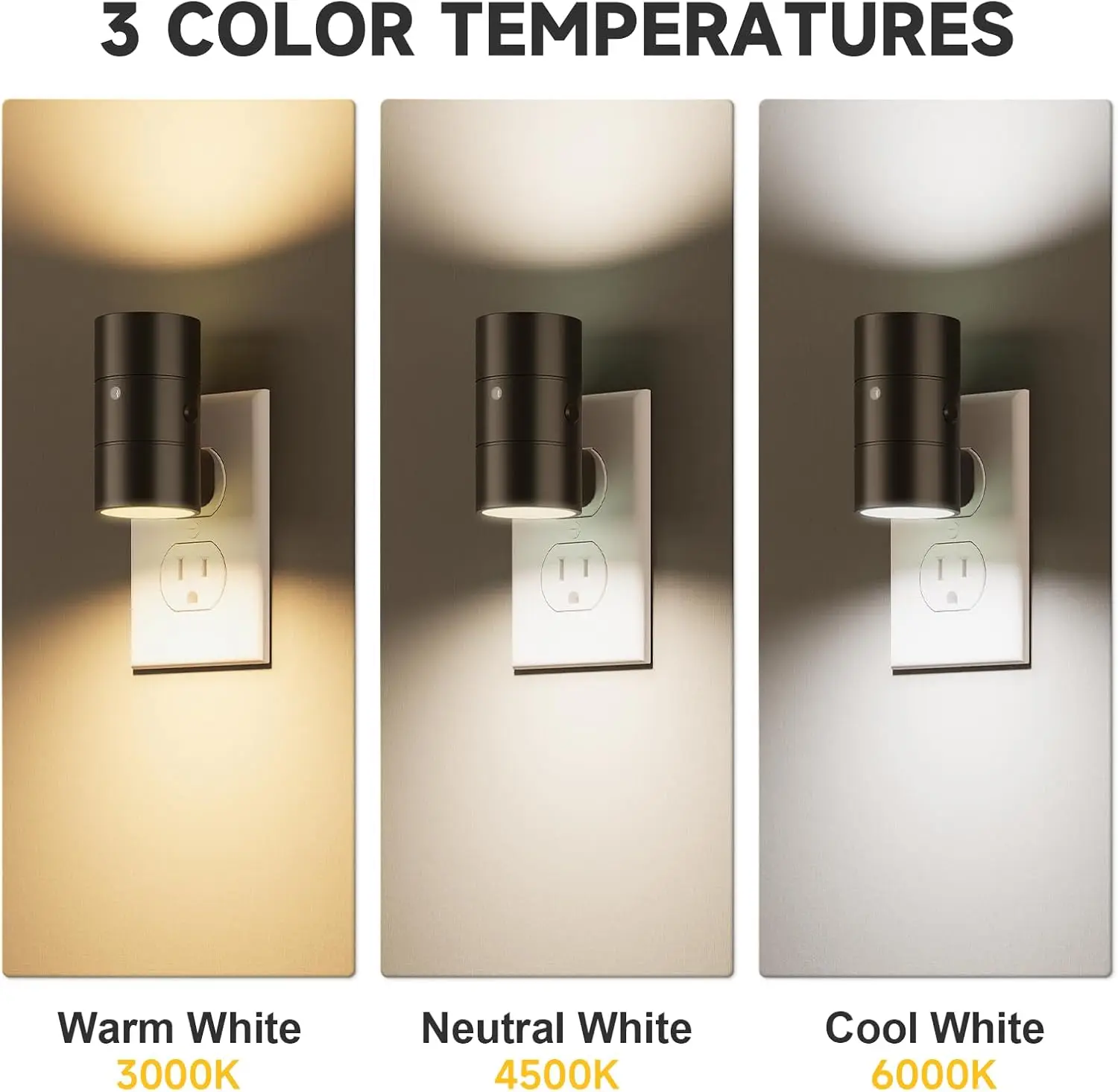 Dimmable Wall Night Light with 3 Colors & Auto Sensor, Ultra-Slim for Hallway Bathroom Bedroom (6 Pack)