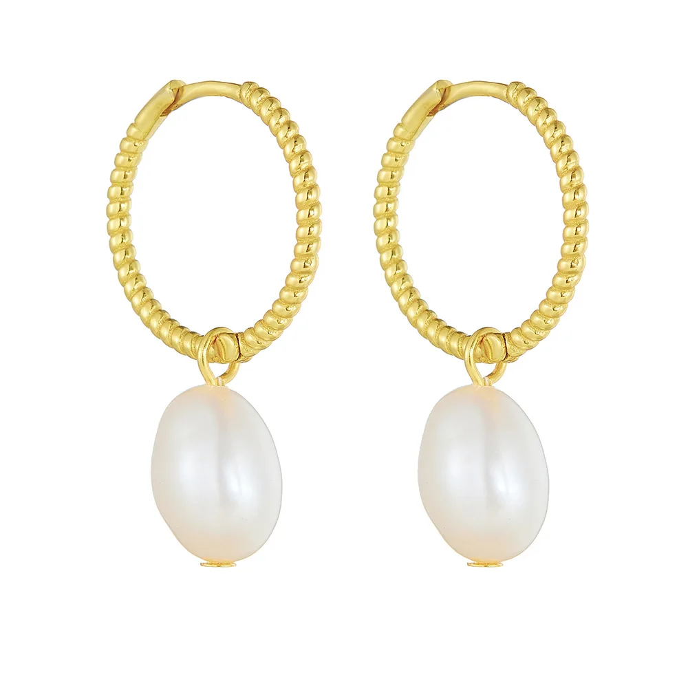 

ying Vahine 925 Sterling Silver French Style Luxury Natural Pearl Circle Hoop Earrings for Women Wedding Jewelry