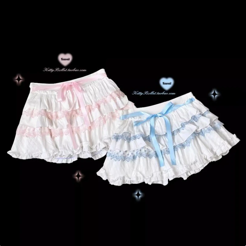 Harajuku Sweet Women Skirts Gothic Y2k Lolita Cartoon Embroidery Lace-up Cake Mini Skirt Japanese Style Girls Kawaii Short Skirt