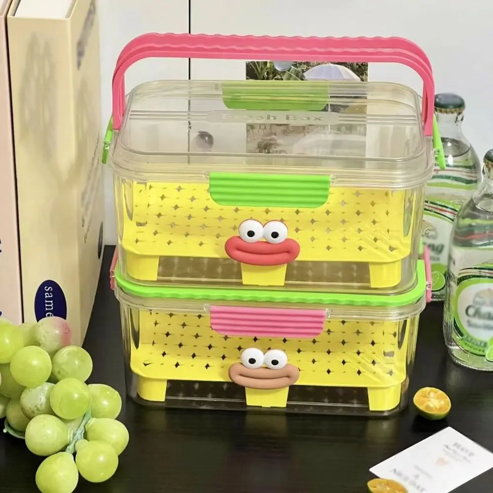 

Sealed Food Storage Container Save Space Portable Refrigerator Storage Box Large Capacity with Lid Drain Basket with Handle