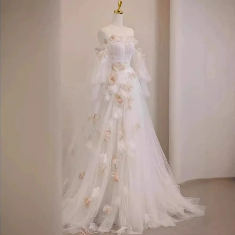 Maßgeschneidertes ZJ4049 Elegantes Boho-Hochzeitskleid in Elfenbeinfarbe mit plissiertem Perlenstickerei, schulterfrei, formeller Abend 2025,