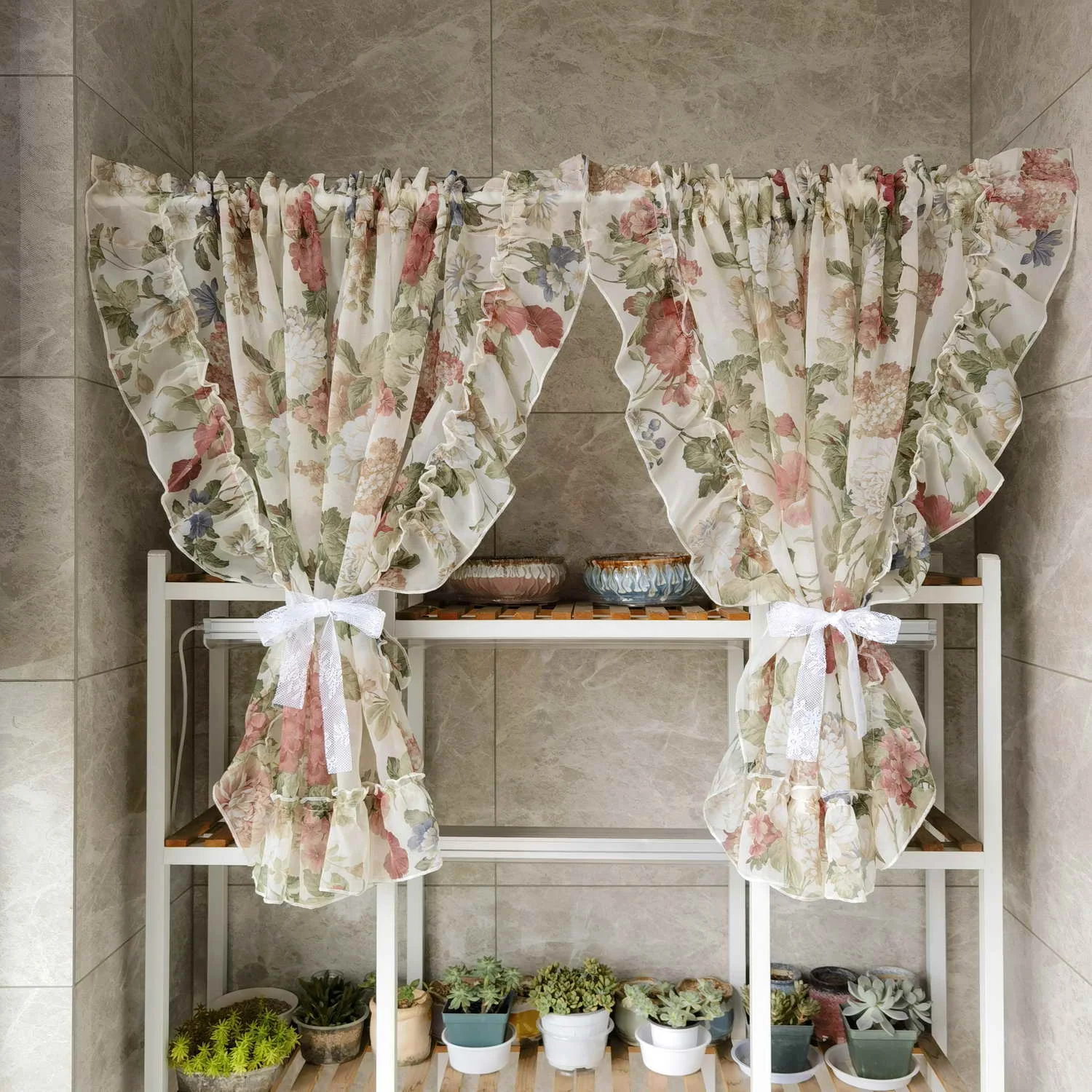 American Pastoral Flowers Ruffled Lace Tulle Curtains French Retro  Sheer Short Curtain For Living Room Bedroom Kitchen Custom