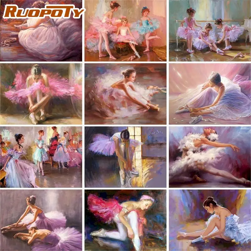 

RUOPOTY Paints By Numbers Kits For Adults Children Ballet Dancer Figure Oil Picture By Number Home Decoration Handmade Diy Gift