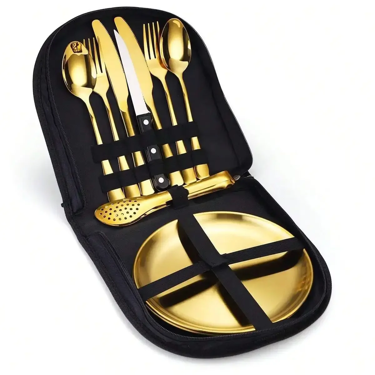 

10pcs-Pieces Stainless Steel Camping Tableware Set - Portable Outdoor Picnic Utensils, with plates Forks, and Spoons for Hiking