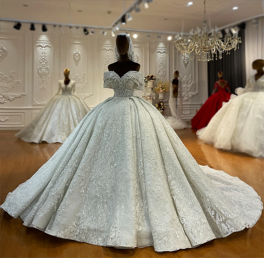 fitted lace wedding dress Cap Sleeves Sparkle Diamond Fit and Flare Wedding Dresses Online