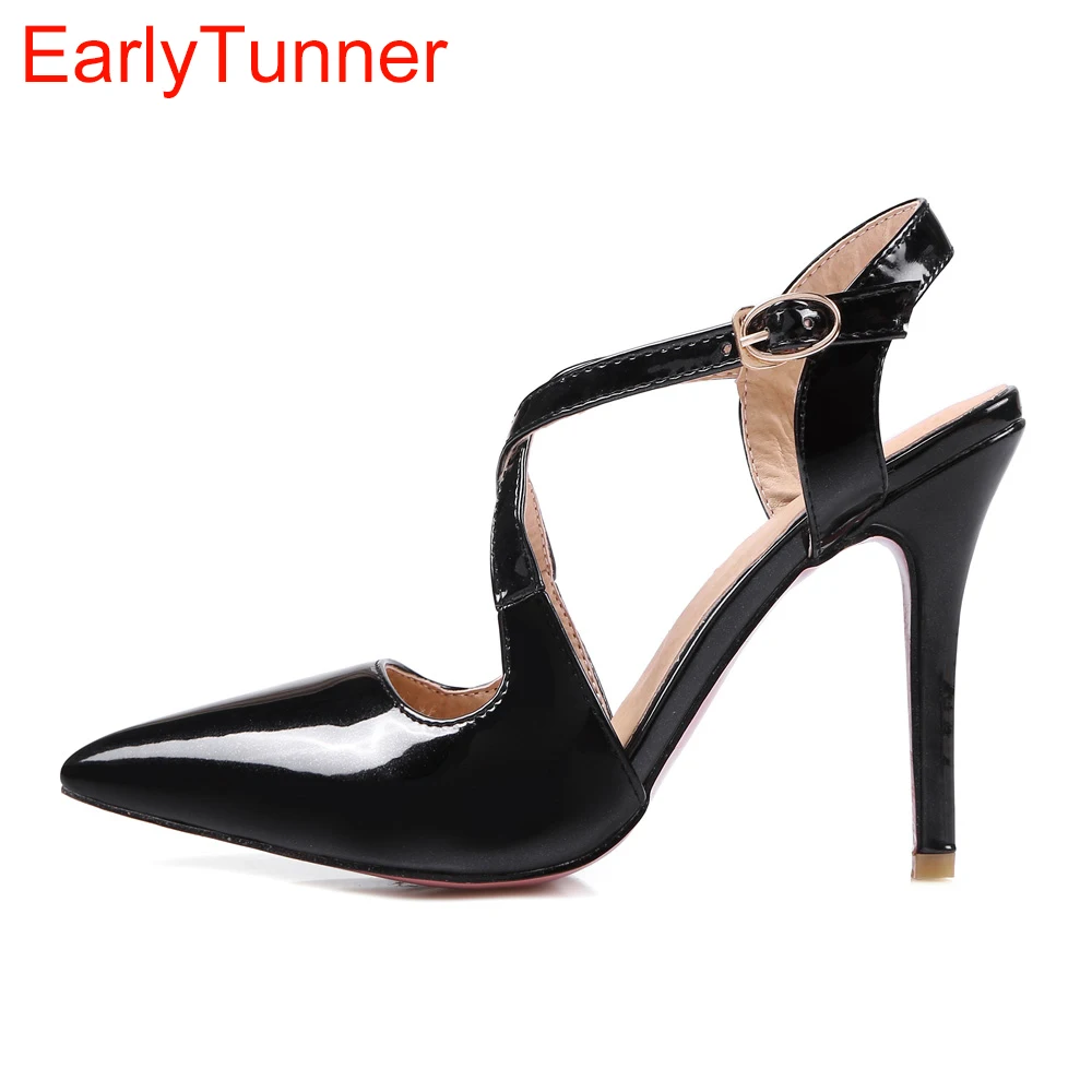 Brand New Hot Sales Sexy Apricot Red Pink Women Dressed Sandals Black High Heel Lady Slingback Shoe EMS30 Plus Big Size 12 31 47