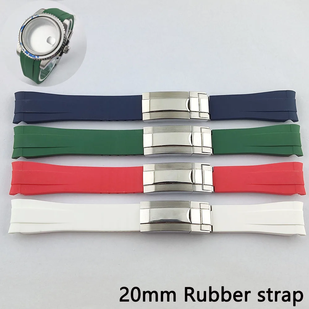 20mm rubber strap with stainless steel folding buckle watch strap replacement accessories suitable for NH35 case