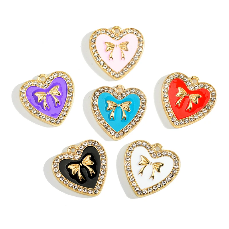 10Pcs 18*18MM Fashion Pearl Rhinester Love Butterfly Enamel Color Pendant for Women's Necklace Phone Charm DIY Jewelry Making