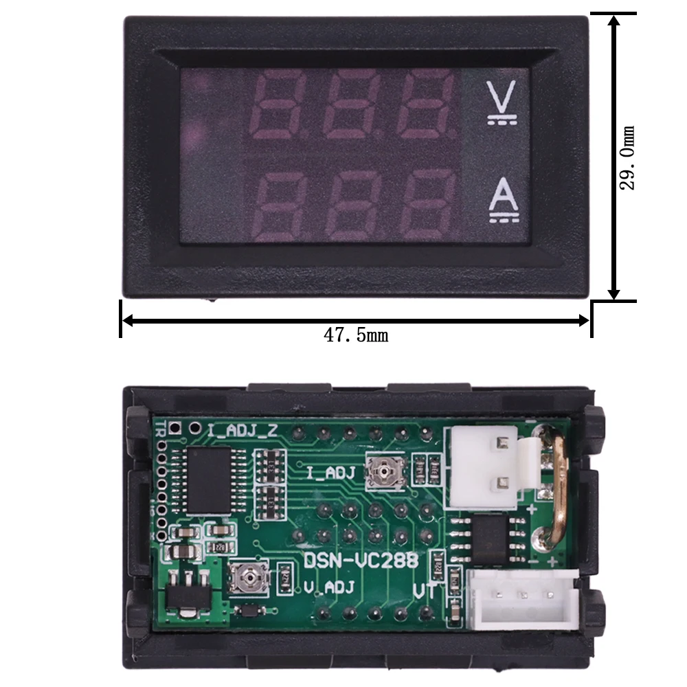 Mini voltímetro Digital con pantalla LED Dual, amperímetro, DC 0,28 V, 10A, Panel Amp, voltímetro con líneas calientes, 100 ", azul + rojo