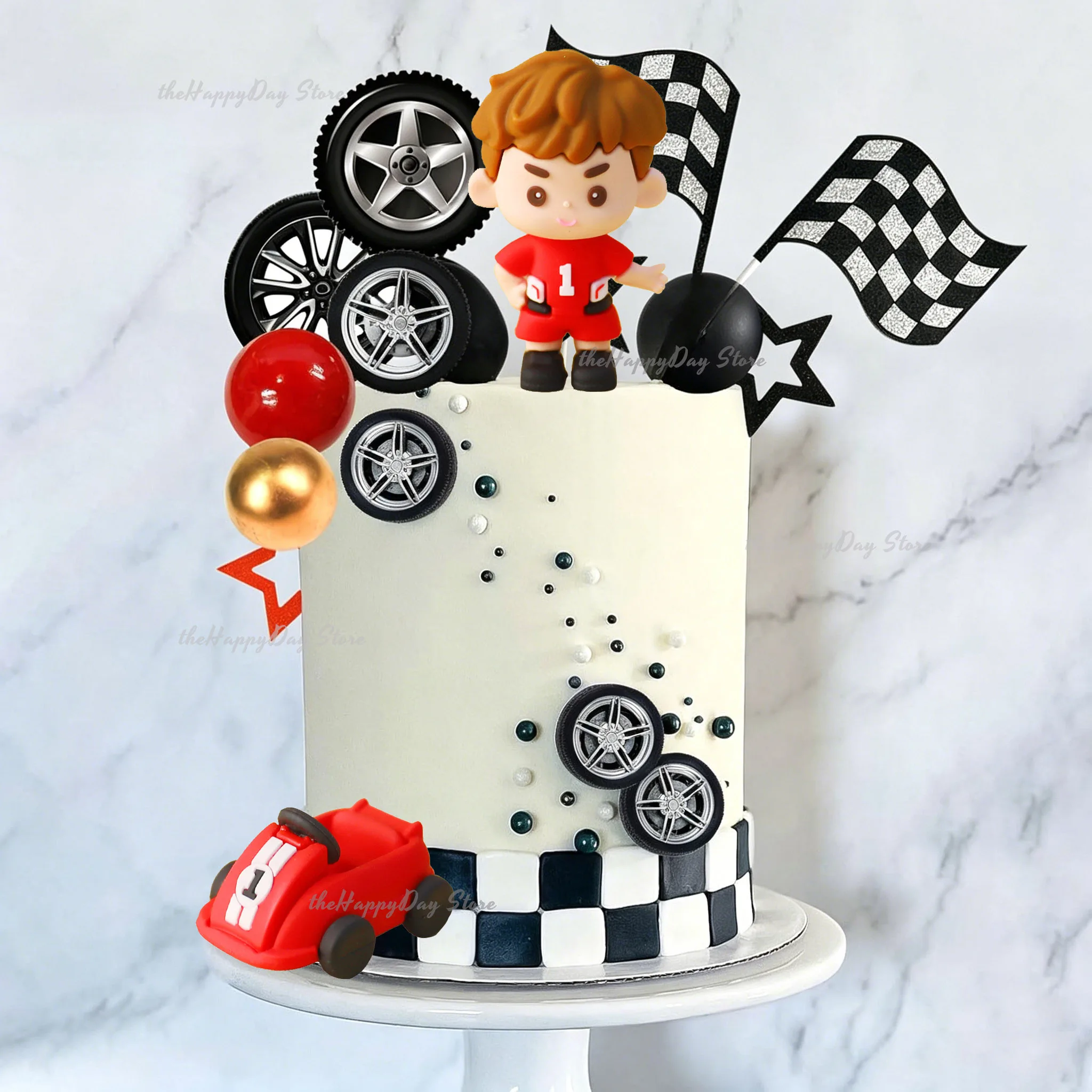 Lighting Mcqueen Birthday Decor - 1Set Race Car Cake Toppers Tyre