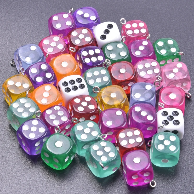 10/20/30pcs/Lot Random Mix Resin Dice Charms For Jewelry Making Bulk Colored Pendant Necklace Earring Handmade Material Supplies