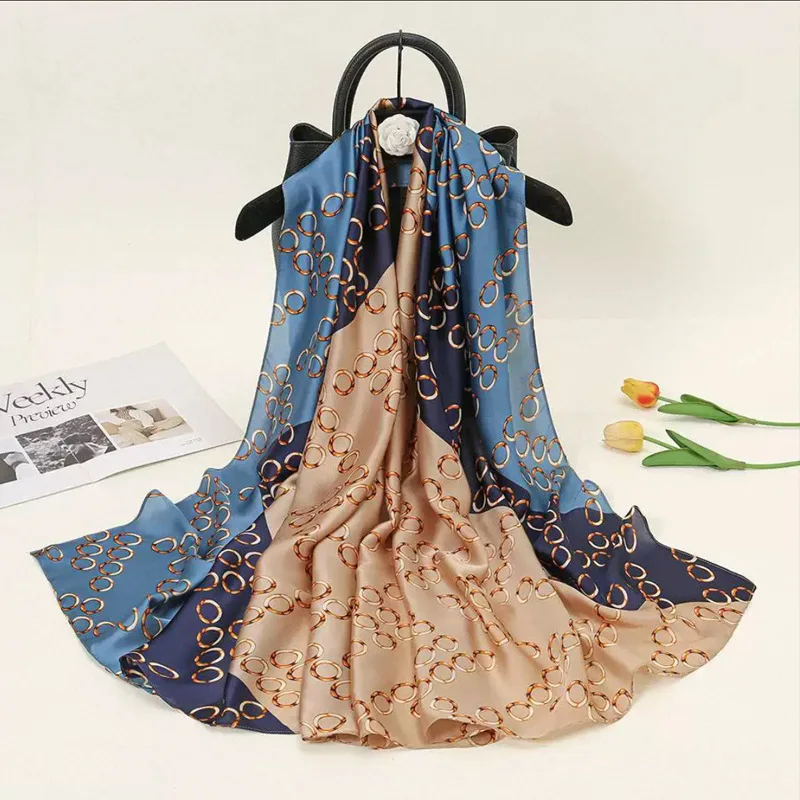

New High Quality Ginkgo Imitation Elegant Women Print Scarf Satin Sunscreen Shawl Long Scarves