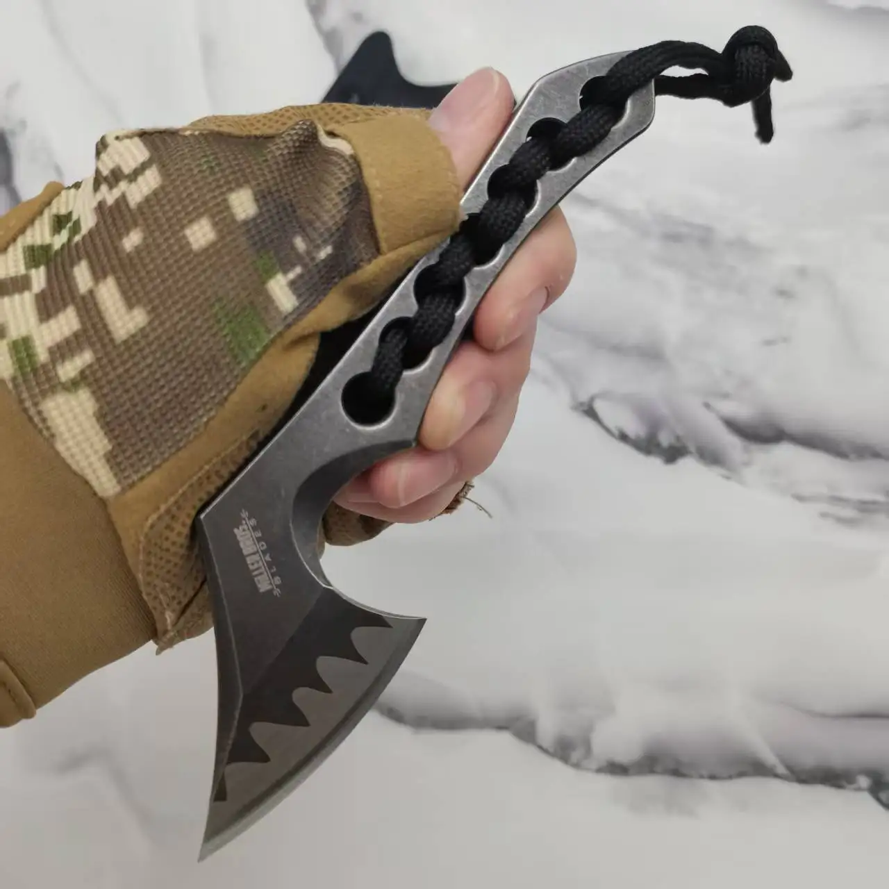 Mini cuchillo de hoja fija de acero Full Tang D2 en forma de hacha con funda K, cuchillo de bolsillo para acampar al aire libre, herramienta EDC de mano de supervivencia al aire libre