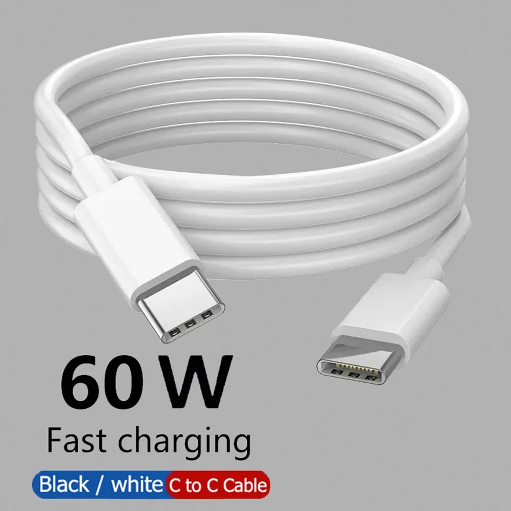 2Pcs PD 60W USB-C to USB-C Fast Charging PD Cable for iPhone 15 Pro Max iPad Air Macbook Pro Huawei Mate 60 Samsung Type C to C